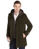 Cole Haan Olive Wool Blend Knit Coat With Removable Hood - Lyst