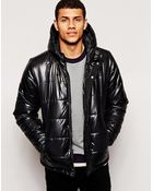 Bellfield Padded Jacket With Hood In Wet Look - Lyst