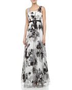 Adrianna Papell Floralprinted Chiffonoverlay Gown - Lyst