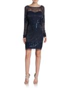 Adrianna Papell Beaded Long-Sleeve Illusion Dress - Lyst