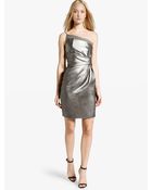 Halston Metallic Asymmetric Dress - Lyst