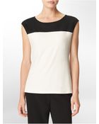 Calvin Klein Faux Leather Mesh Detail Short Sleeve Top - Lyst