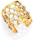 Tory Burch Faux Pearl Lattice Wide Cuff Bracelet - Lyst