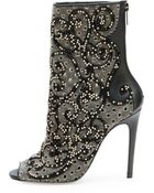 Rene Caovilla Crystal Canvas Peeptoe Bootie Blackpearl - Lyst