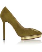 Charlotte Olympia Fairest Of Them All Embellished Suede Pumps - Lyst