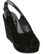 Robert Clergerie 110Mm Velvet Sling Back Wedges - Lyst