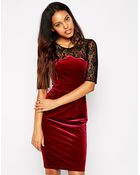 Sugarhill Martha Velvet Dress With Lace Sleeves - Lyst