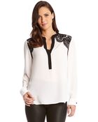 Karen Kane Lace Overlay Contrast Blouse - Lyst