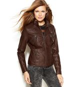 Jou Jou Faux-Leather Band-Collar Moto Jacket - Lyst