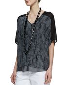 Eileen Fisher Printed Silk V-Neck Top - Lyst