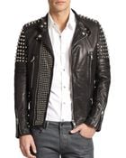 Diesel Black Gold Studded Leather Biker Jacket - Lyst