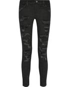 Current/Elliott The Stiletto Biker Distressed Low-Rise Skinny Jeans - Lyst