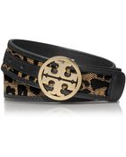 Tory Burch Leopard Raffia Logo Belt - Lyst