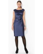 Lauren by Ralph Lauren Satin Cap-Sleeved Dress - Lyst