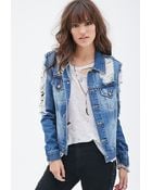 Forever 21 Distressed Denim Jacket - Lyst