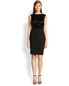 St. John Satin Floral Knit Jacquard Dress - Lyst