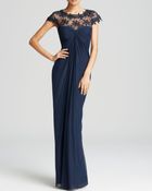 Tadashi Shoji Gown - Cap Sleeve Illusion Neck Drape Bodice - Lyst