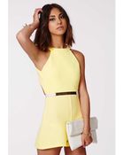 Missguided Sarana Yellow Textured Open Back Playsuit - Lyst