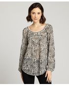 Love Sam Black And Beige Paisley Scoop Neck Blouse - Lyst