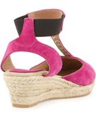 Jacques Levine Diana Suede T-Strap Wedge Sandal - Lyst