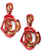 Oscar de la Renta Hand Painted Rose Clip On Earrings - Lyst