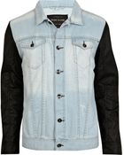 River Island Light Wash Leather Look Sleeve Denim Jacket - Lyst
