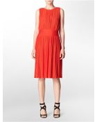 Calvin Klein Solid Pleated Sleeveless Dress - Lyst