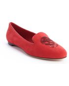 Alexander McQueen Red Suede Sequined Skull Loafers - Lyst