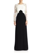Tadashi Shoji Embroidered Colorblock Gown - Lyst