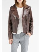 Mango Leather Biker Jacket - Lyst