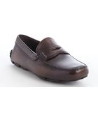 Prada Teak Leather Moc Toe Penny Loafers - Lyst