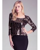 Bebe Drape Back Sequin Top - Lyst