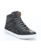 Jimmy Choo Grey Leather 'Belgravi' Leopard High Top Sneakers - Lyst