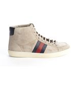 Gucci Beige Suede Web Stripe Detail High Top Sneakers - Lyst