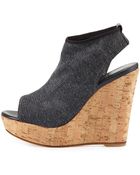 Stuart Weitzman Glover Peep-Toe Stretch Wedge - Lyst