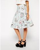 Asos Premium Bonded Scuba Midi Skirt In Cartoon Print - Lyst