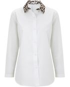 Carven White Cotton Leopard Collar Shirt - Lyst