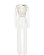 Elie Saab Embroidered White Stretch Cady and Lace Jumpsuit - Lyst