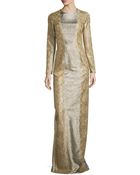Stella McCartney Long-Sleeve Lace-Trim Metallic Gown - Lyst