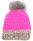 Mischa Lampert Magenta Beanie Pomster - Lyst
