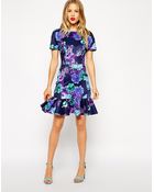 Asos Pencil Dress With Peplum Hem In Floral Print Scuba - Lyst