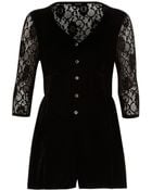 River Island Black Lace Insert Velvet Playsuit - Lyst