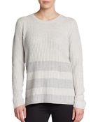 Vince Striped Ribbed Wool/Cashmere Sweater - Lyst