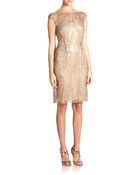 Kay Unger Sequined Lace Cap-Sleeve Sheath Dress - Lyst