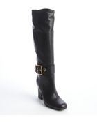 Gucci Black Leather 'Kesha' Buckle Detail Tall Boots - Lyst