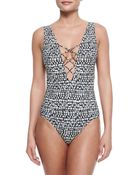 Tory Burch Tribal-Print Lace-Up One-Piece Swimsuit - Lyst