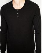 Asos Crew Neck Jumper With Button Neck In Cotton - Lyst
