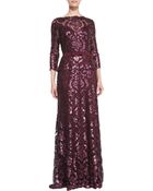 Tadashi Shoji Long-Sleeve Sequined Lace Gown - Lyst