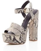River Island Beige Snake Print Leather Platform Sandals - Lyst