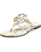 Tory Burch Miller Botanicalprint Logo Thong Sandal - Lyst